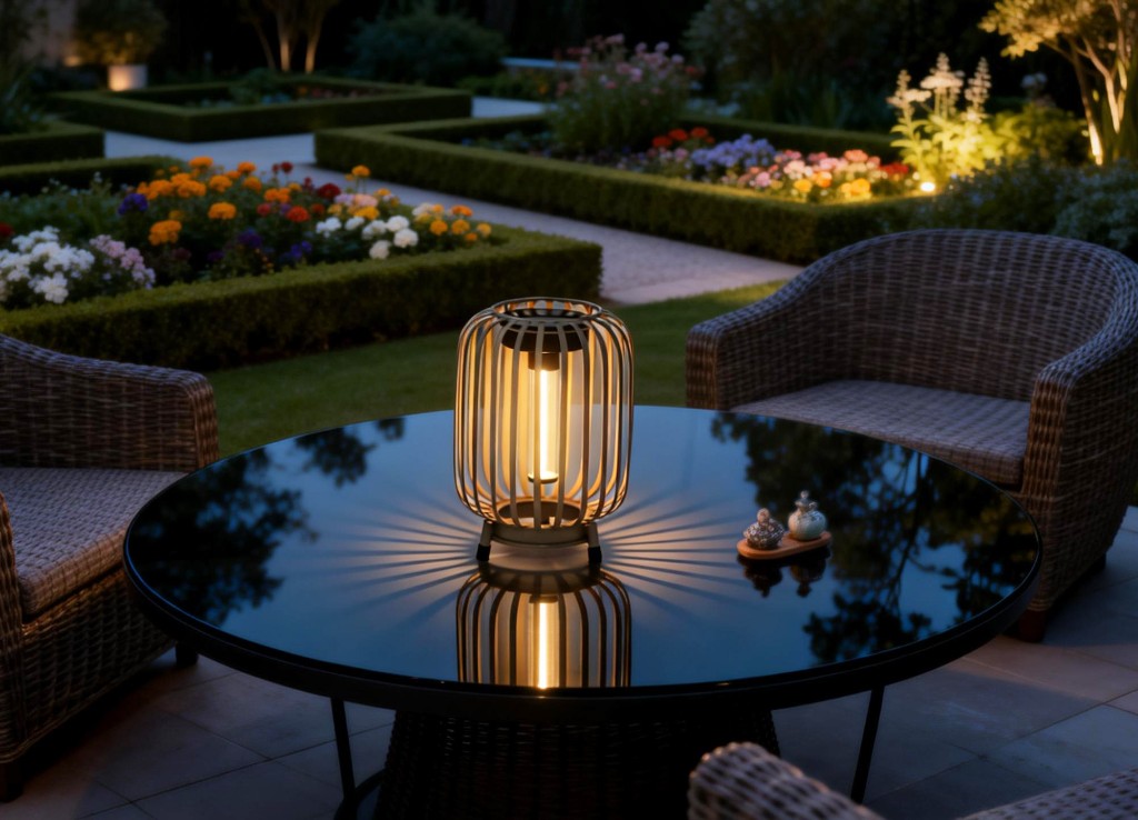 Dekorative LED-Laterne im Garten bei Nacht
